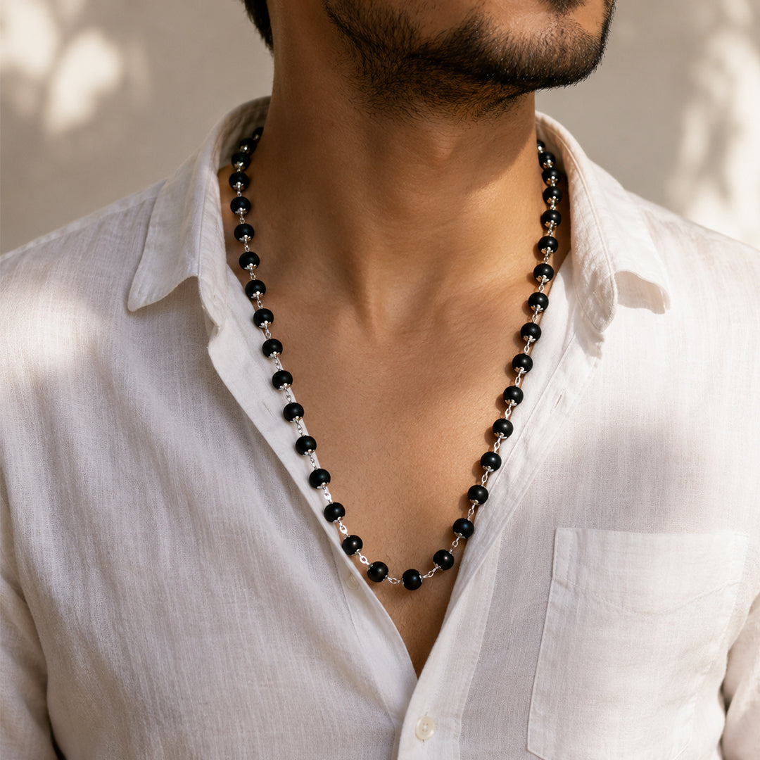 Silver Capped Karungali Mala